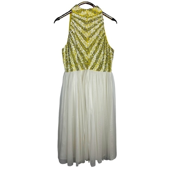 ASOS MAYA DELUXE SEQUIN MOCK NECK SLEEVELESS TULLE SKIRT MIDI BRIDESMAID DRESS - Picture 3 of 13